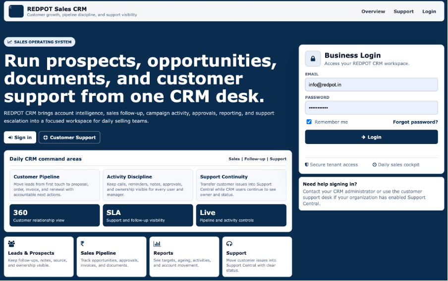 REDPOT CRM workspace preview