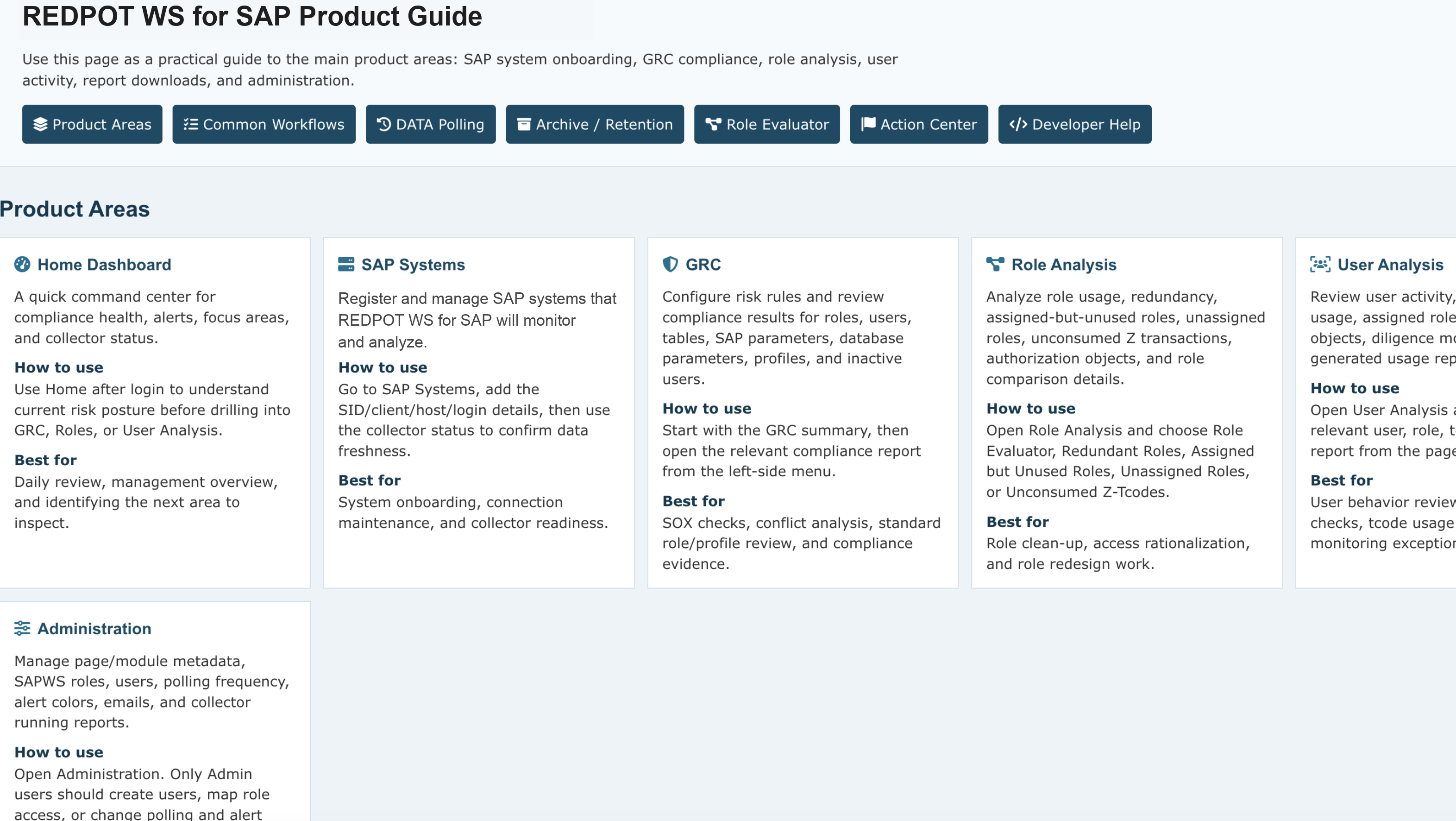 Product Help in REDPOT WS for SAP